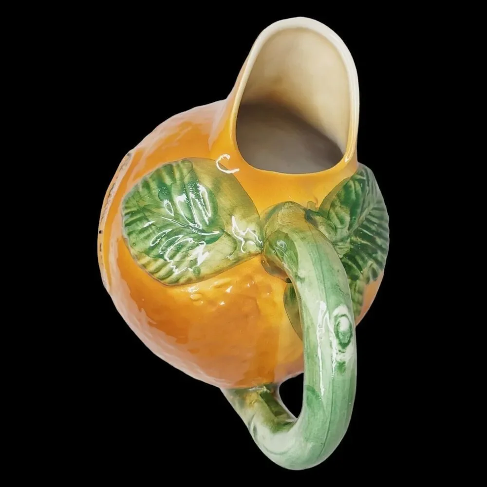 VINTAGE ORANGE SHAPED ITALIAN POTTERY PITCHER GLAZED‎ CERAMIC